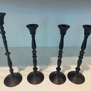NWT Anthropologie Black Metal Candle Sticks 3-12 inches and 1-14 inches